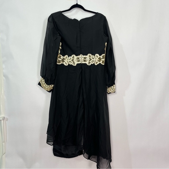 Black and Gold Appliqué 2 piece Pants suit set Semi Sheer Long Sleeves NWT Sz 10 - Picture 5 of 9